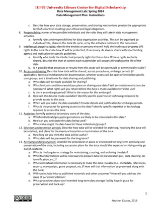 Data Management Lab: Data management plan instructions | PDF