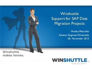 Winshuttle
Support for SAP Data
Migration Projects
Monika Pletschke
Solution Engineer, Winshuttle
28. November 2013

1

Copyright Winshuttle 2013

 