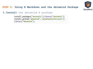 STEP 2: Using R Markdown and the datamind Package
1. Install the datamind R package
 