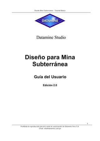 Diseño Mina Subterránea - Tutorial Básico
Prohibida la reproducción parcial o total sin autorización de Datamine Perú S.A.
Email: info@datamine.com.pe
1
Datamine Studio
Diseño para Mina
Subterránea
Guía del Usuario
Edición 2.0
 