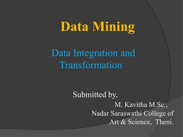 Data Integration and Transformation in Data mining | PPT