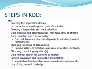 STEPS IN KDD:
 