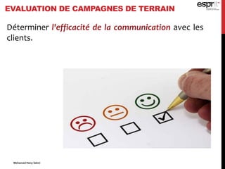 EVALUATION DE CAMPAGNES DE TERRAIN
Déterminer l'efficacité de la communication avec les
clients.
Mohamed Heny Selmi
 