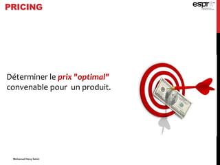 Déterminer le prix "optimal"
convenable pour un produit.
PRICING
Mohamed Heny Selmi
 