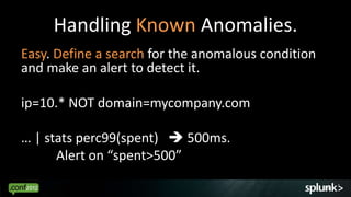Handling Known Anomalies.
Easy. Define a search for the anomalous condition
and make an alert to detect it.

ip=10.* NOT d...