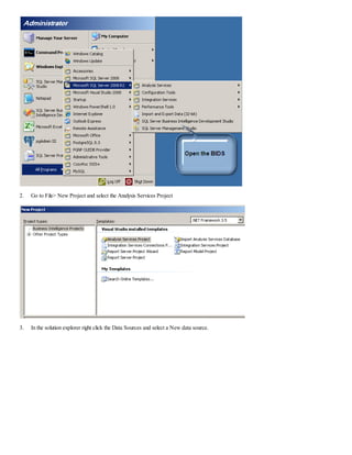 2. Go to File> New Project and select the Analysis Services Project
3. In the solution explorer right click the Data Sources and select a New data source.
 