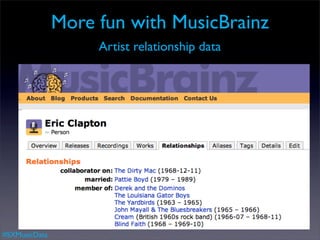 More fun with MusicBrainz
                    Artist relationship data




#SXMusicData
 