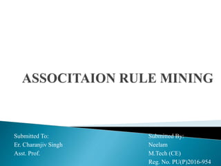 Submitted By:
Neelam
M.Tech (CE)
Reg. No. PU(P)2016-954
Submitted To:
Er. Charanjiv Singh
Asst. Prof.
 