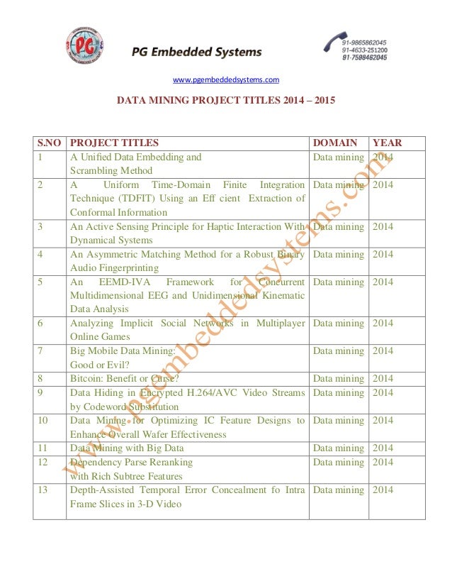 data mining mini project titles