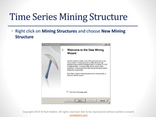 Copyright 2014 © Ram Kedem. All rights reserved. Not to be reproduced without written consent.
ramkedem.com
Time Series Mining Structure
• Right click on Mining Structures and choose New Mining
Structure
 