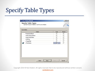 Copyright 2014 © Ram Kedem. All rights reserved. Not to be reproduced without written consent.
ramkedem.com
Specify Table Types
 