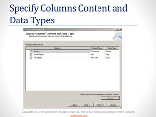 Copyright 2014 © Ram Kedem. All rights reserved. Not to be reproduced without written consent.
ramkedem.com
Specify Columns Content and
Data Types
 