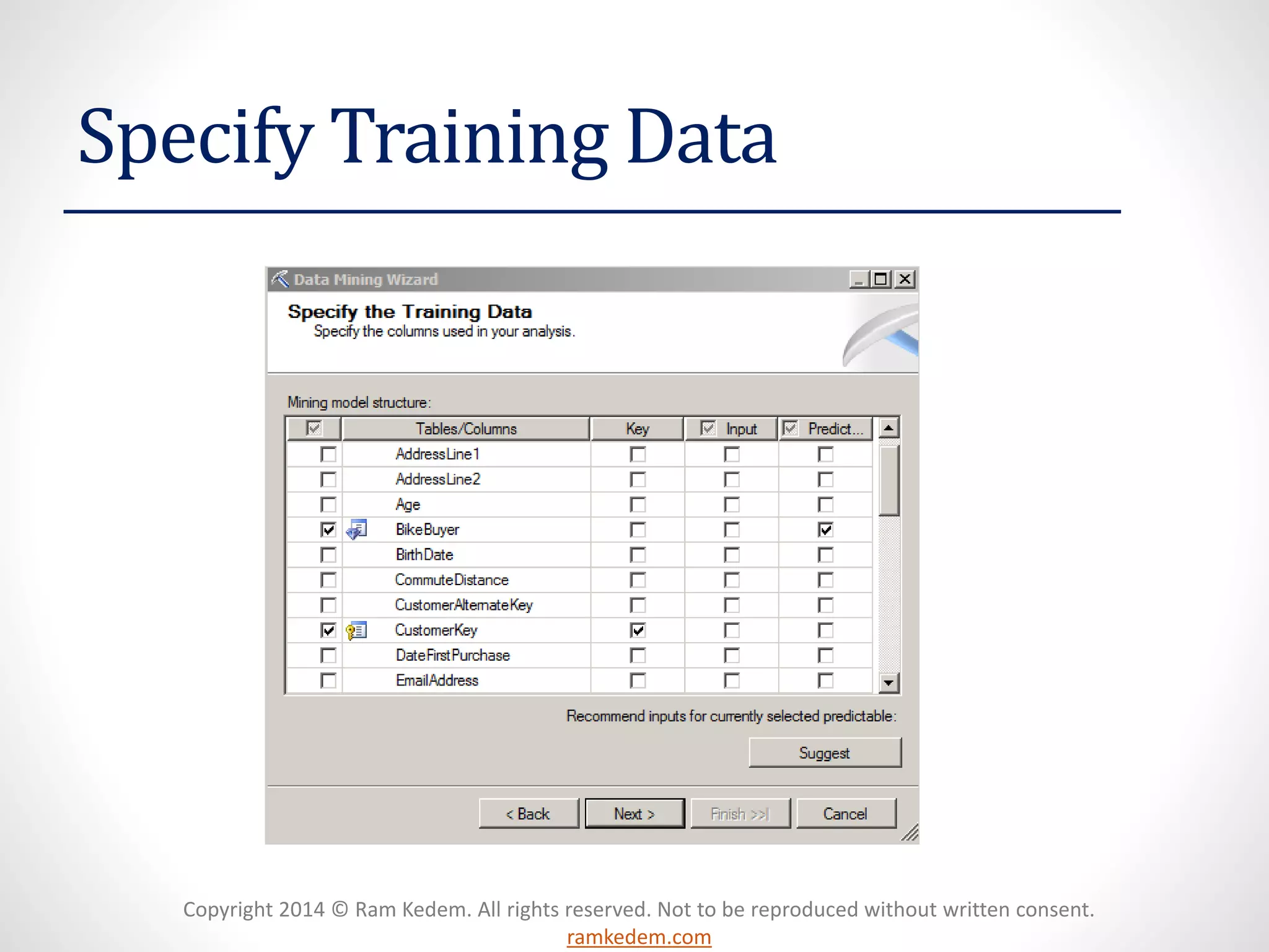 Copyright 2014 © Ram Kedem. All rights reserved. Not to be reproduced without written consent.
ramkedem.com
Specify Training Data
 
