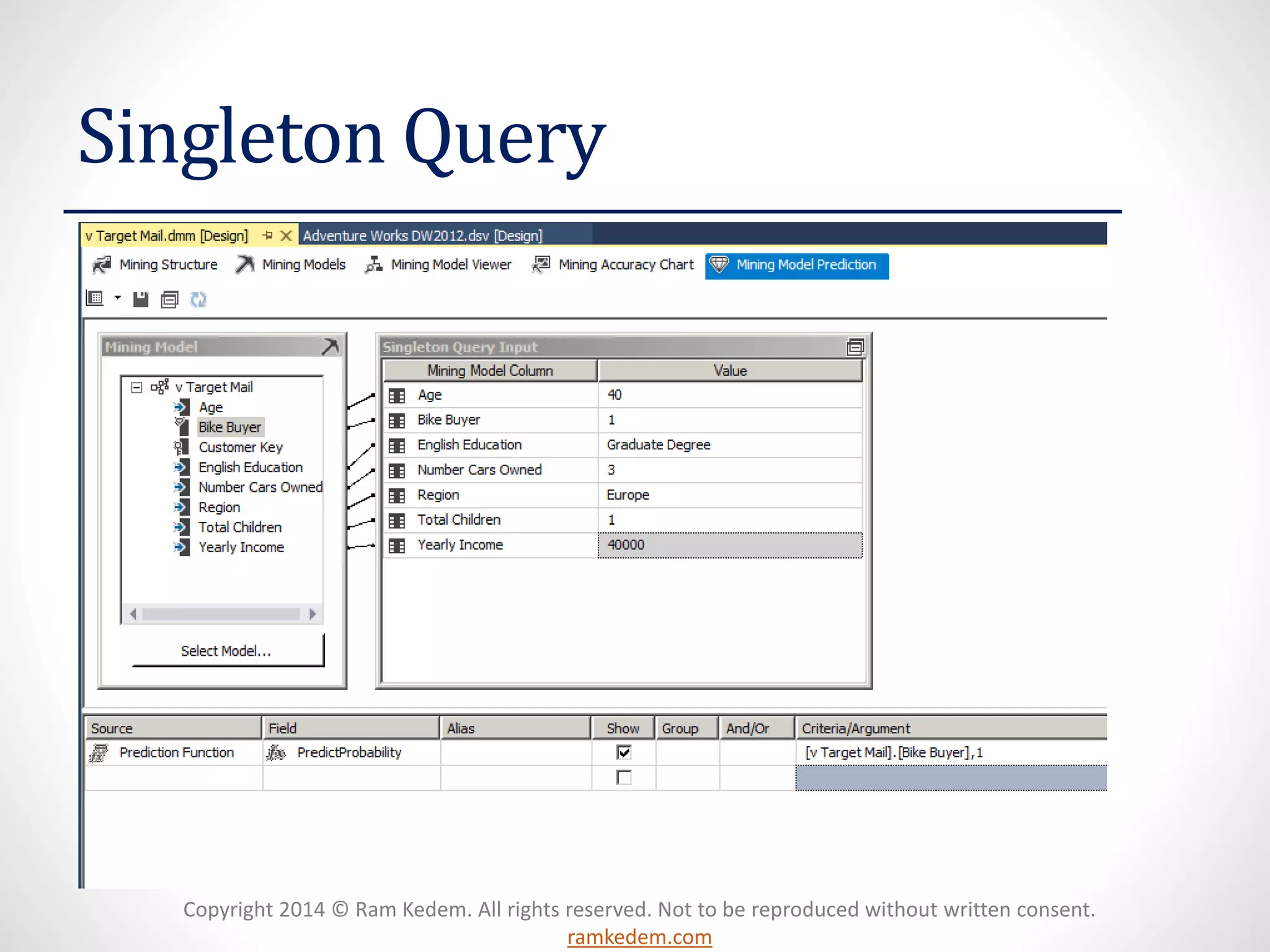 Copyright 2014 © Ram Kedem. All rights reserved. Not to be reproduced without written consent.
ramkedem.com
Singleton Query
 