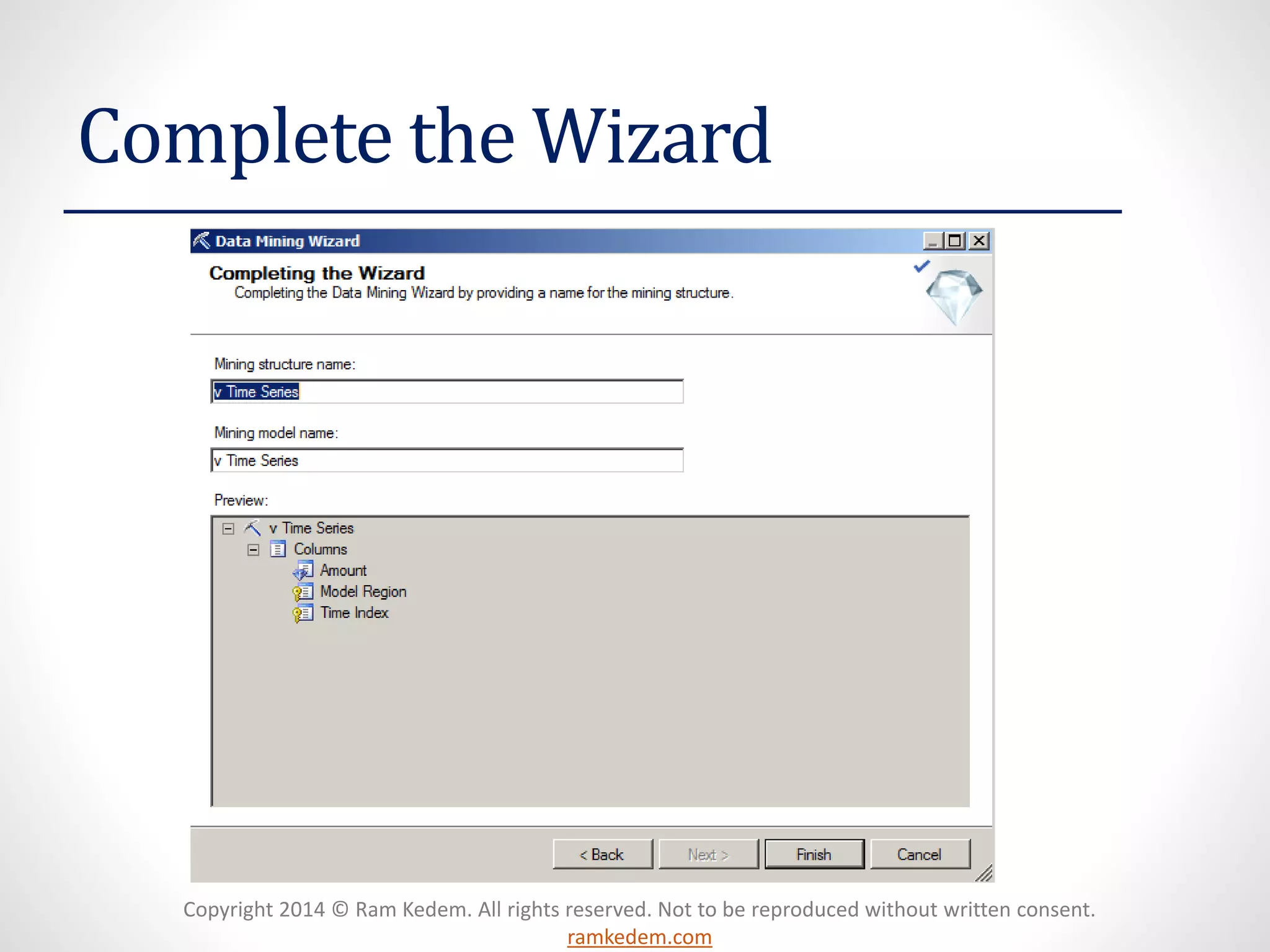 Copyright 2014 © Ram Kedem. All rights reserved. Not to be reproduced without written consent.
ramkedem.com
Complete the Wizard
 
