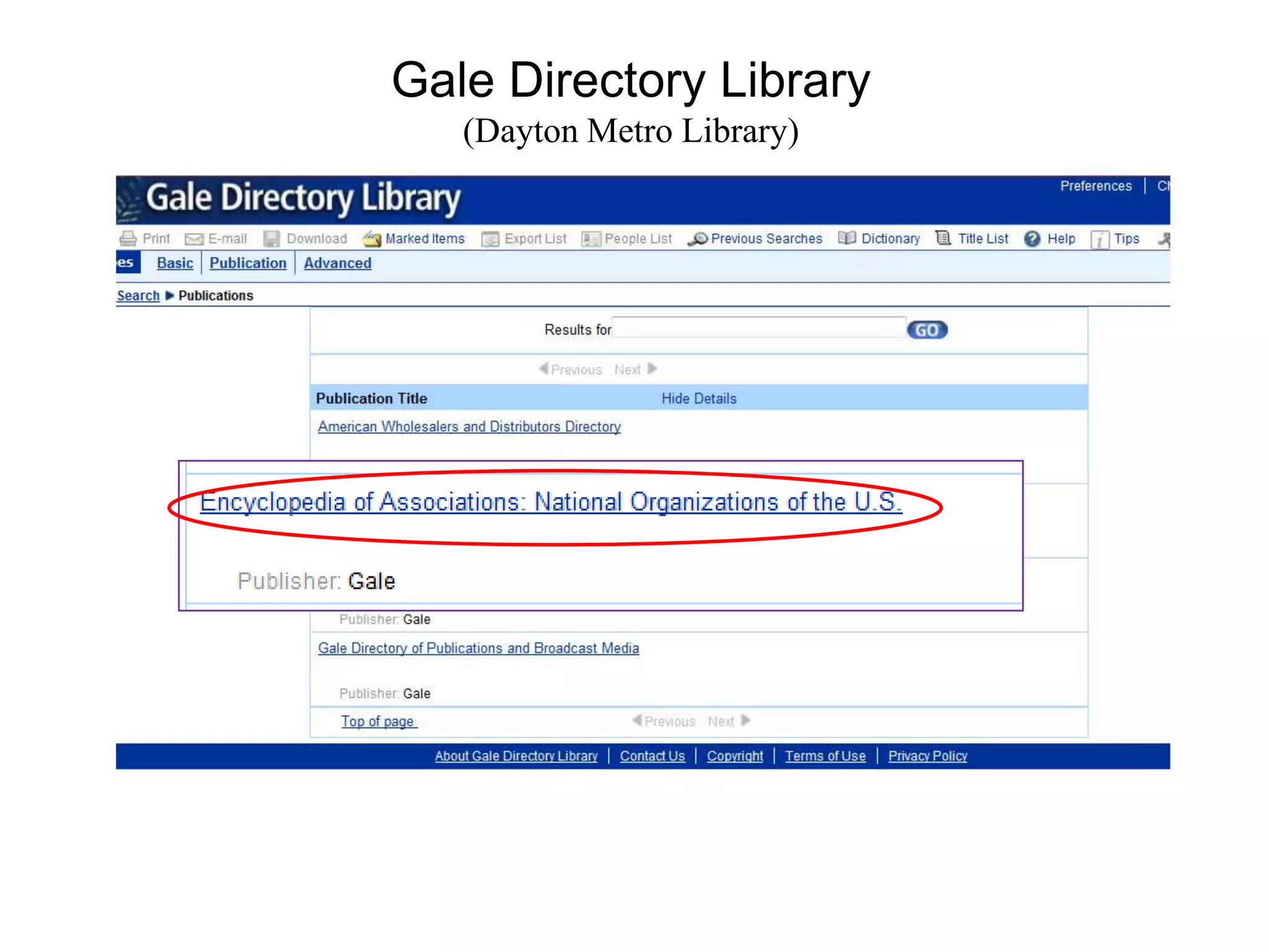 Gale Directory Library
(Dayton Metro Library)
 