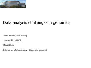 Data analysis challenges in genomics

Guest lecture, Data Mining

Uppsala 2013-10-08
Mikael Huss
Science for Life Laboratory / Stockholm University

 