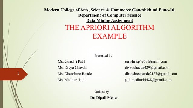 Data Mining - Apriori Algorithm Example | PPT