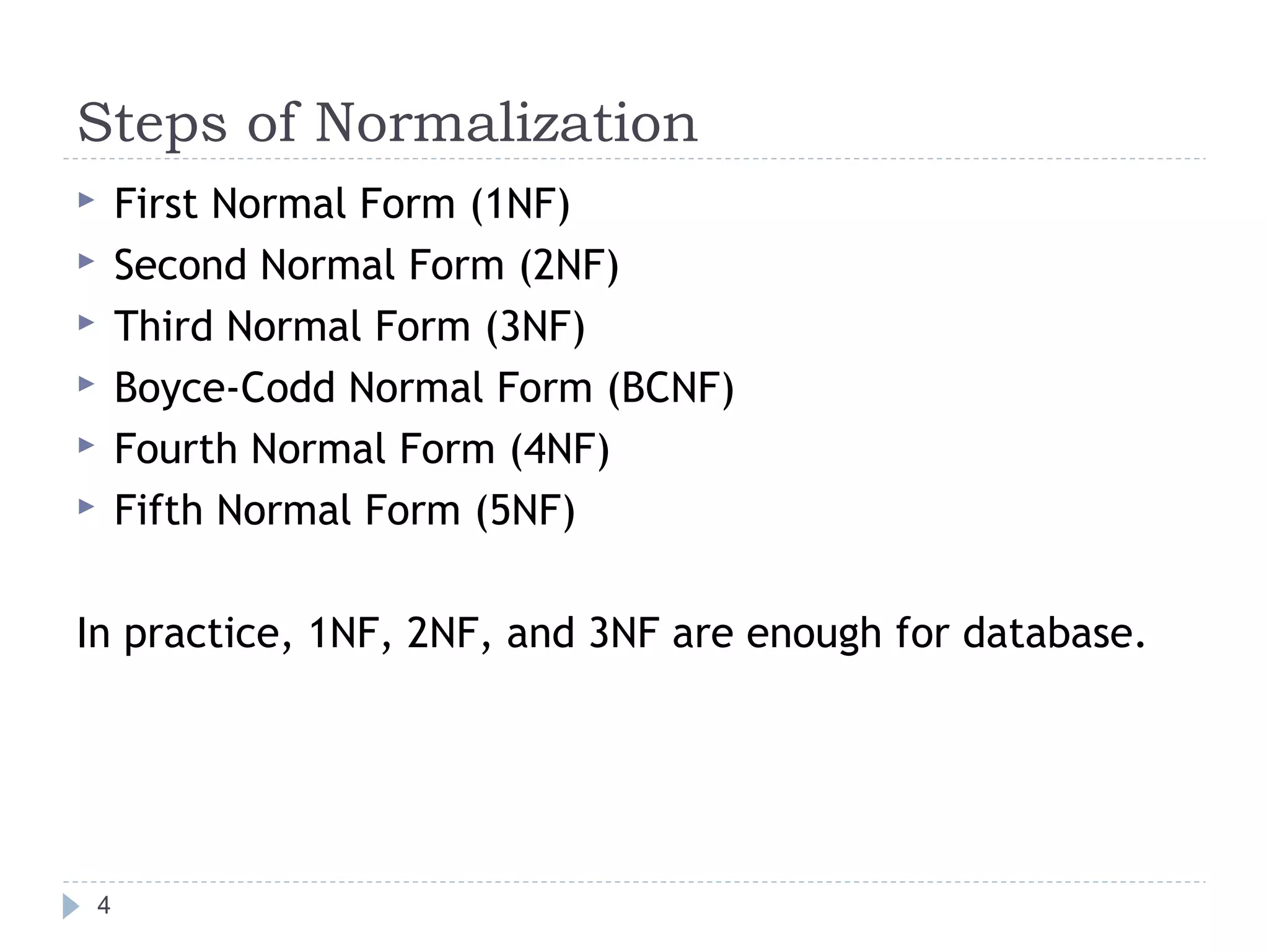 Database Normalization 1NF, 2NF, 3NF, BCNF, 4NF, 5NF | PPT | Databases ...