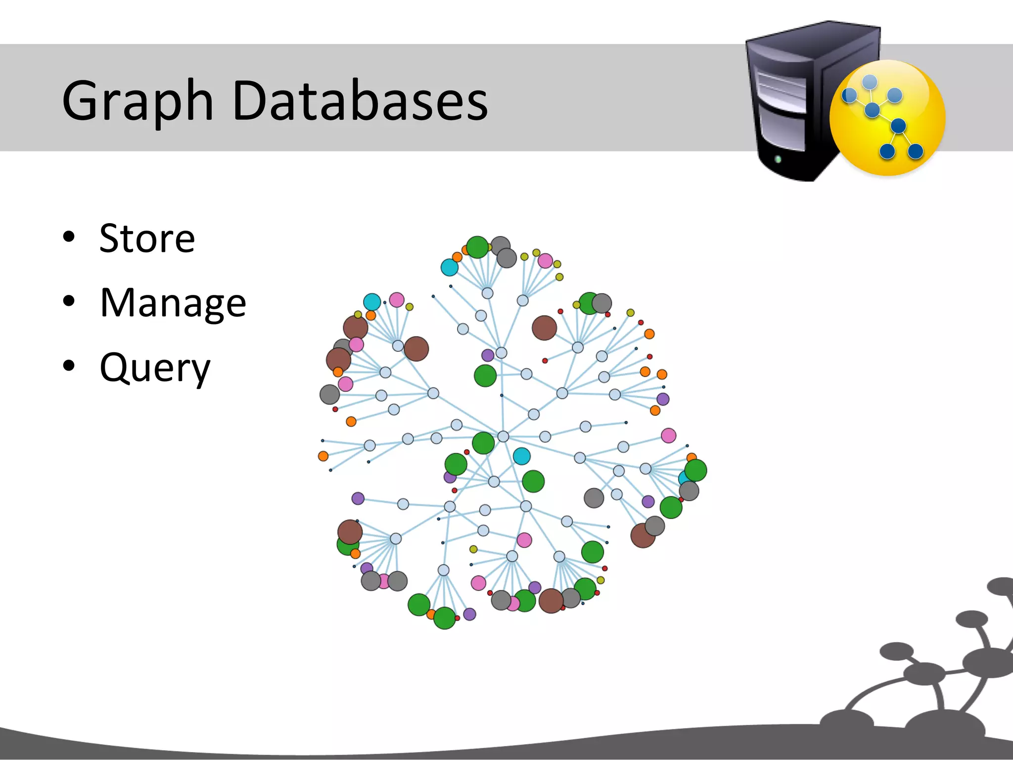 •  Store   •  Manage   •  Query   data   Graph  Databases   