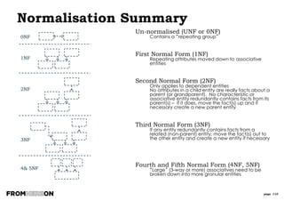 page 110
Fact Tables
Records in fact
tables correspond
to events,
transactions, or
measurements.
Data is added
regularly; the tables
are “long” – often
millions of records
Rich set of
attributes; the
tables are “narrow”
– minimal number
of columns
Low redundancy The most useful
measures are “additive”
 