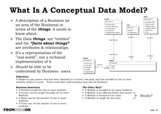 page 35
Exercise 2: Entities
Student Building Maths Department
Course
Catalogue
Attendance
Sheet
Enrolment
Form
Professor
Plumb
Prerequisite
list
Module
Organisation
Chart
Student
Directory
Module
Description
Qualification
Certification
Body
Graduation
Which of these might / might not be valid entities?
 