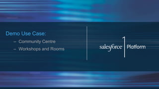 Demo Use Case:
– Community Centre
– Workshops and Rooms
 