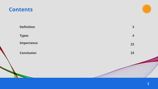 Contents
Definition
Importance
Types
Conclusion
2
3
4
22
23
 