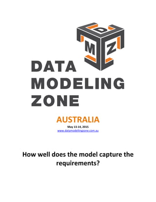 AUSTRALIA
May 13-14, 2015
www.datamodellingzone.com.au
How well does the model capture the
requirements?
 