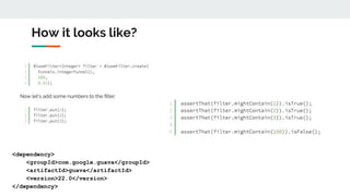 How it looks like?
<dependency>
<groupId>com.google.guava</groupId>
<artifactId>guava</artifactId>
<version>22.0</version>
</dependency>
 
