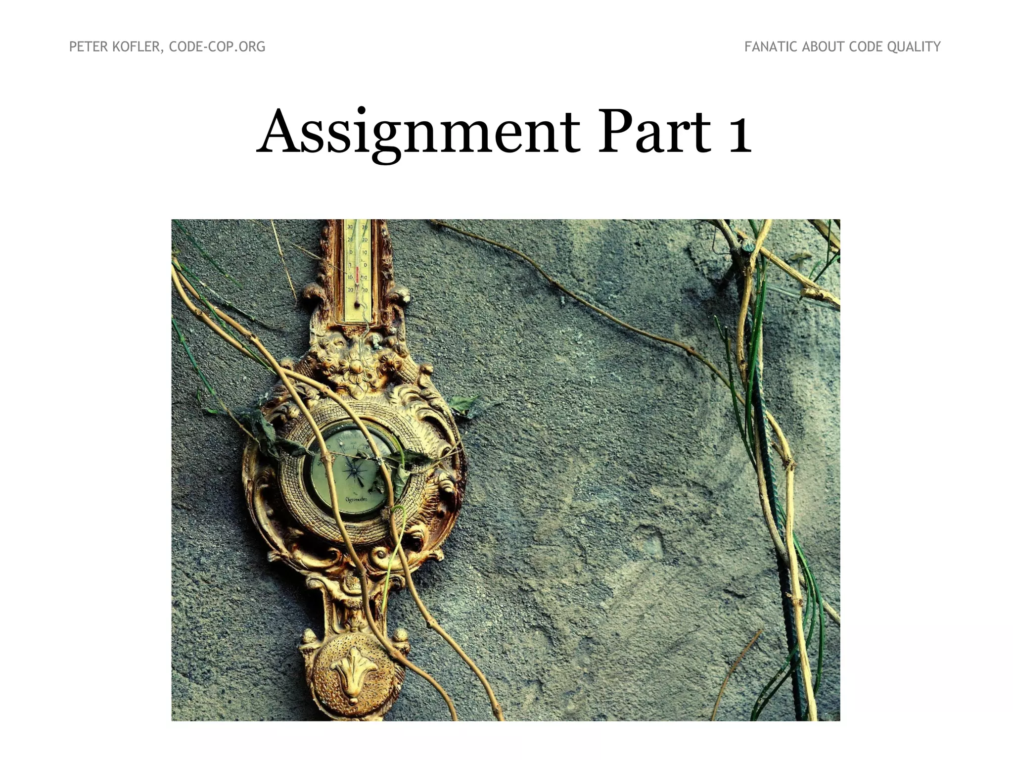 Assignment Part 1
PETER KOFLER, CODE-COP.ORG FANATIC ABOUT CODE QUALITY
 