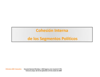 Cohesión Interna
                                 de los Segmentos Políticos




©Octubre 2009 Datanalisis   Encuesta Nacional Ómnibus; 1.300 hogares; error muestral 2.72%.
                              Fecha de campo: del 23 de septiembre al 8 de octubre de 2009
 