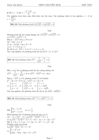 Trần Trí Quốc

THPT NGUYỄN HUỆ

PHÚ YÊN

t3 + 27
• Với t = −3 thì x =
=0
9
Các nghiệm trên thỏa mãn điều kiện của bài toán...