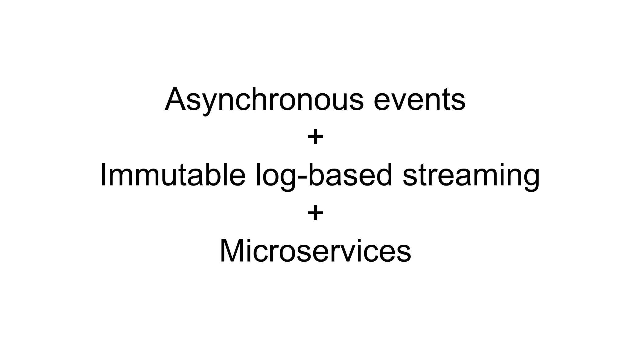 Asynchronous events
+
Immutable log-based streaming
+
Microservices