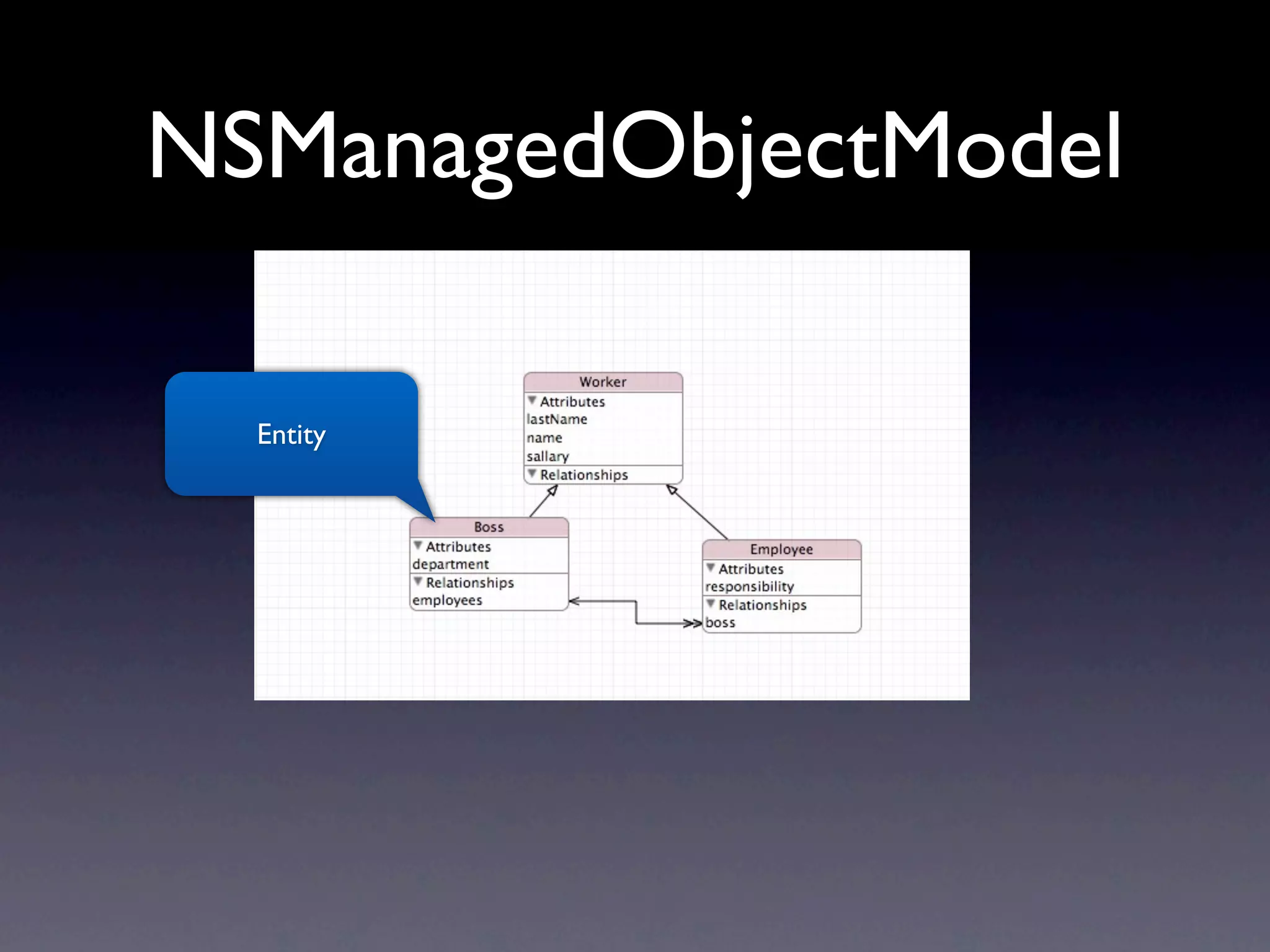 NSManagedObjectModel

  Entity
 