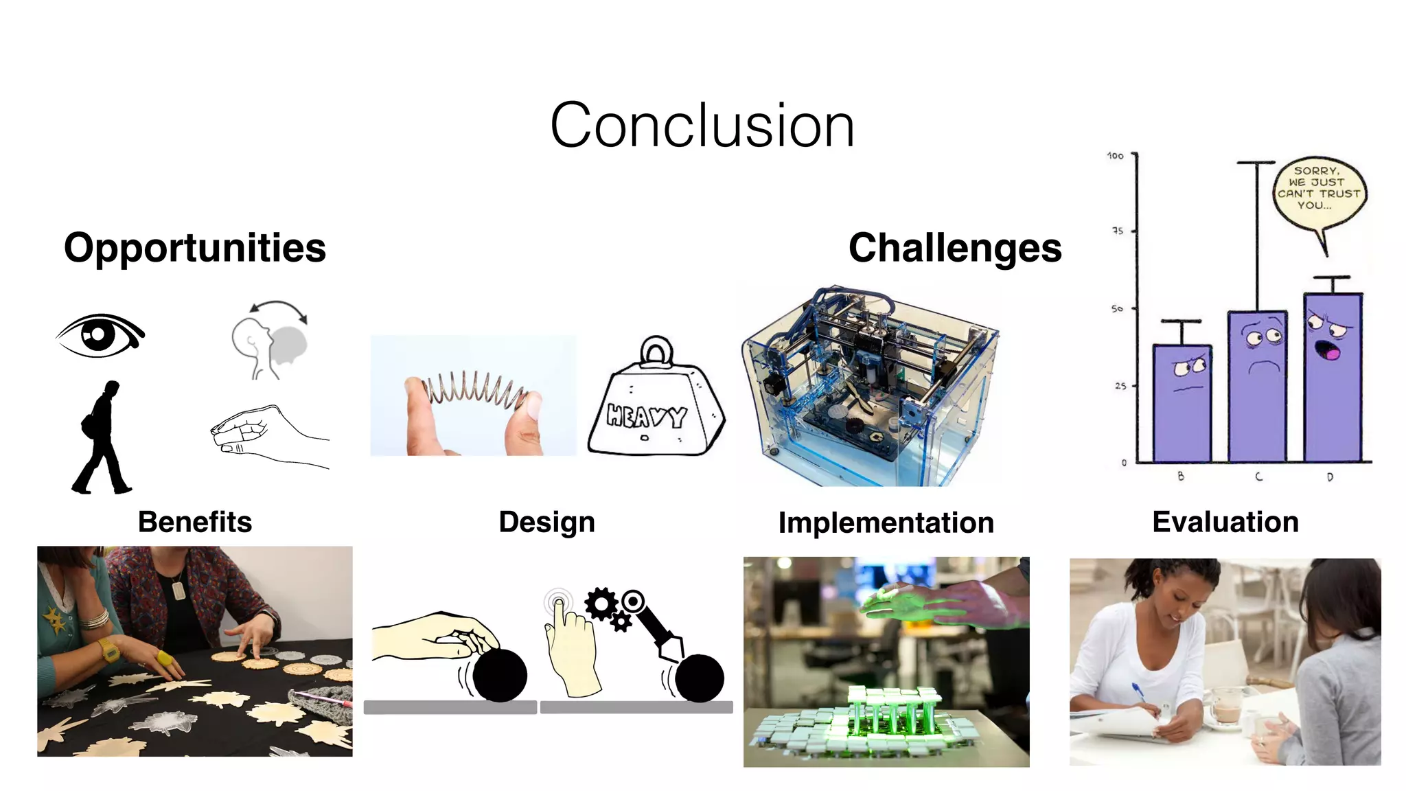Conclusion
Opportunities Challenges
Design Implementation EvaluationBeneﬁts
 