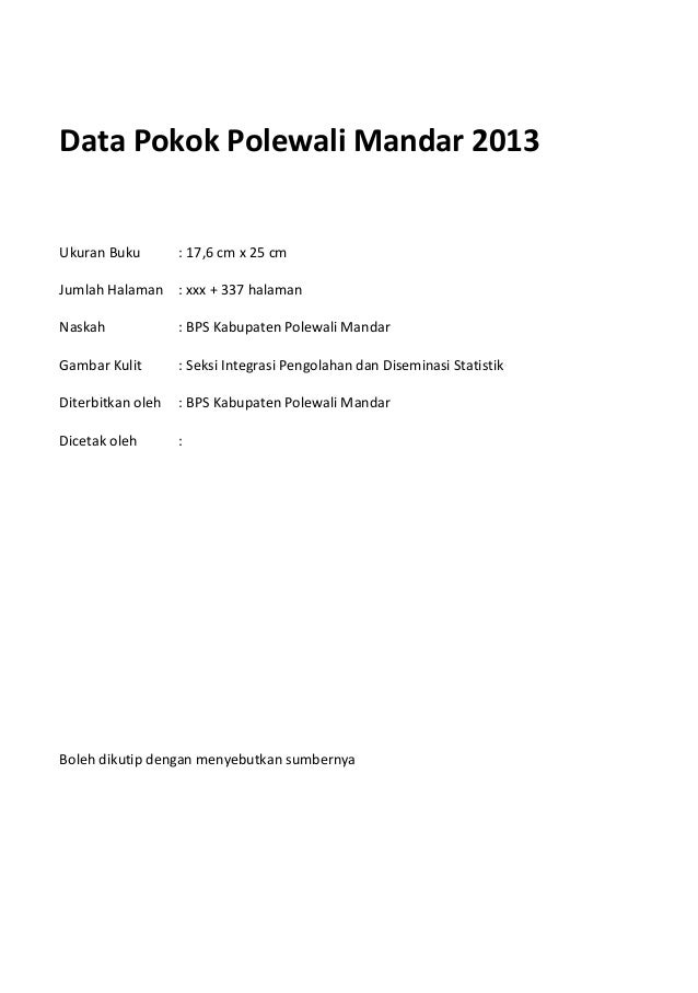 Data Pokok Polewali Mandar 2013