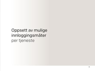 14
Oppsett av mulige
innloggingsmåter
per tjeneste
 
