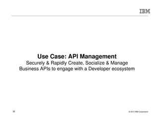 © 2015 IBM Corporation32
Agenda
 DataPower Gateway Overview
 Security & Optimization Gateway
 Mobile Connectivity
 API Management
 Integration
 Mainframe Integration & Enablement
 B2B
 