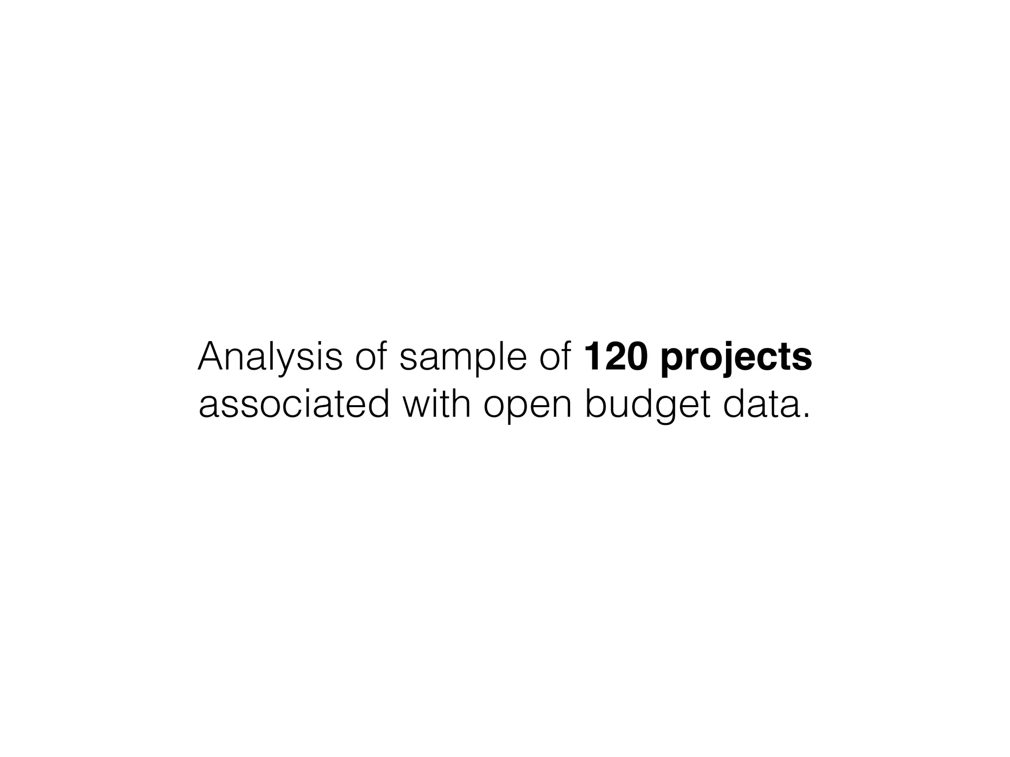 Analysis of sample of 120 projects
associated with open budget data.
 
