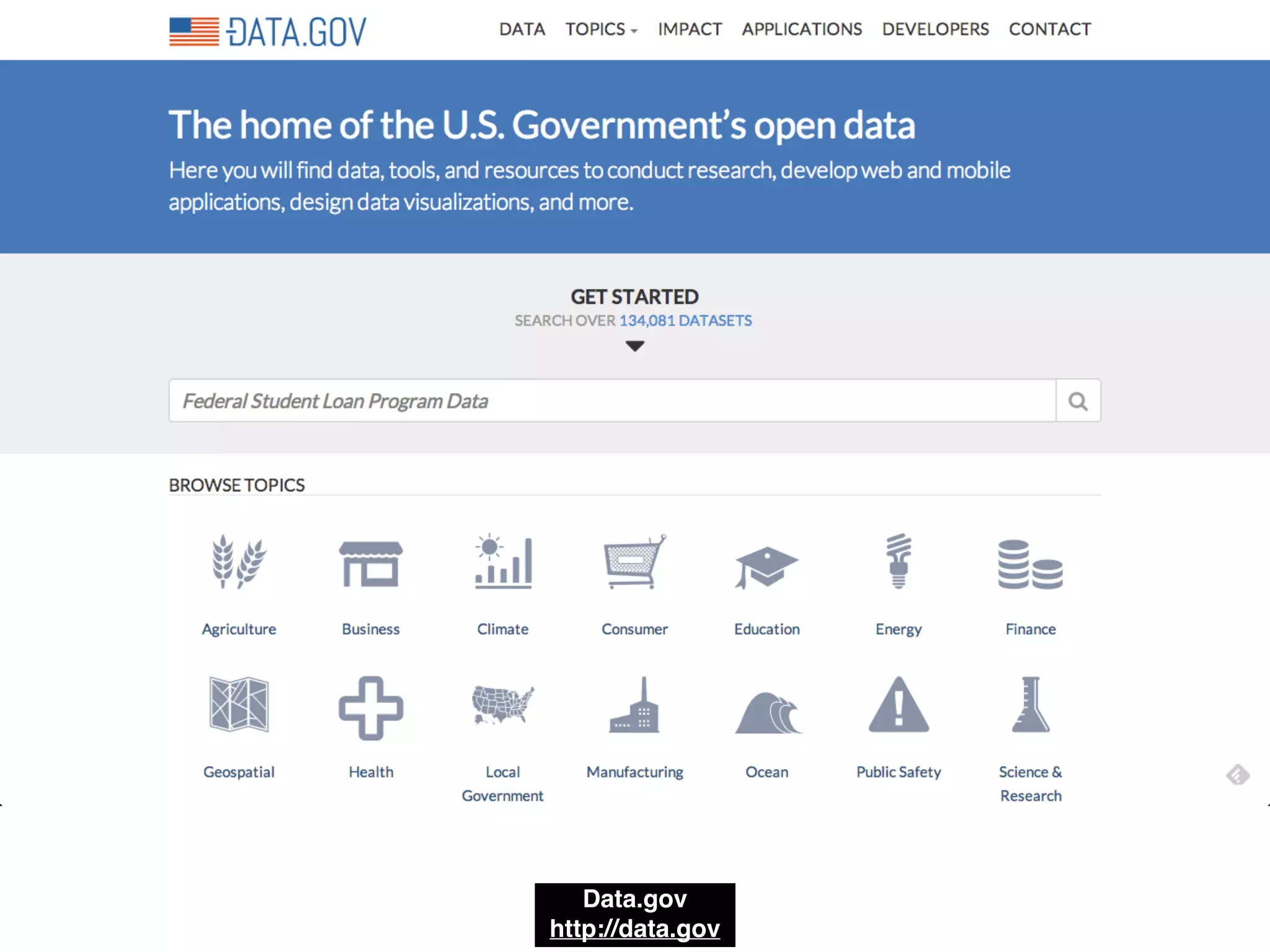 Data.gov!
http://data.gov
 
