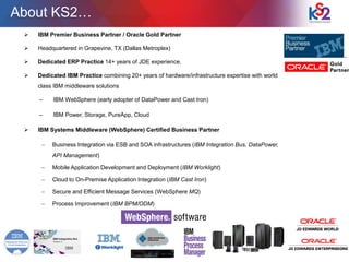 About KS2…
 IBM Premier Business Partner / Oracle Gold Partner
 Headquartered in Grapevine, TX (Dallas Metroplex)
 Dedi...