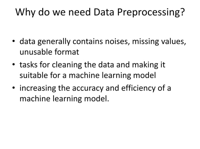 Data Preprocessing Introduction for Machine Learning | PPT