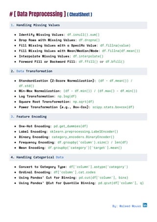 Data Preprocessing Cheatsheet for learners | PDF