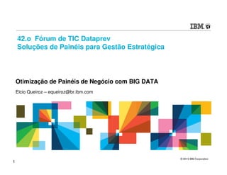 42.o Fórum de TIC Dataprev
    Soluções de Painéis para Gestão Estratégica




    Otimização de Painéis de Negócio com BIG DATA
    Elcio Queiroz – equeiroz@br.ibm.com




                                                    © 2013 IBM Corporation
1
 