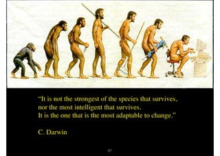 87
“It is not the strongest of the species that survives,
nor the most intelligent that survives.
It is the one that is the most adaptable to change.”
C. Darwin
 