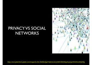 PRIVACYVS SOCIAL
NETWORKS
https://encrypted-tbn2.gstatic.com/images?q=tbn:ANd9GcQgeY4ij8U4o1eCuVJ8Hh3NlI3RAgL9LjongyCJFshI5nLRZQZ5Bg
 