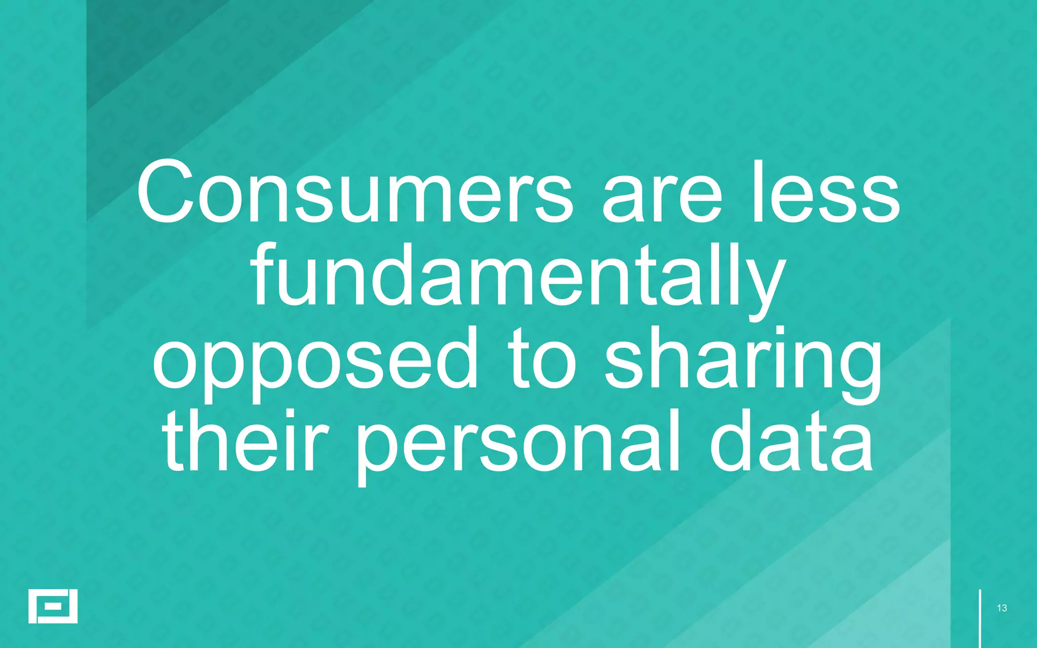 13
Consumers are less
fundamentally
opposed to sharing
their personal data
 