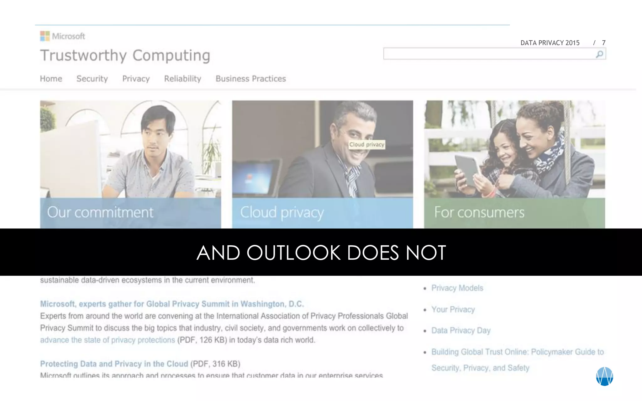 AND OUTLOOK DOES NOT
DATA PRIVACY 2015 / 7
 