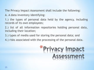 Data Inventory Privacy Examples Data Privacy Act of 2012 (R.A. 10173) Briefing 2017 | PDF